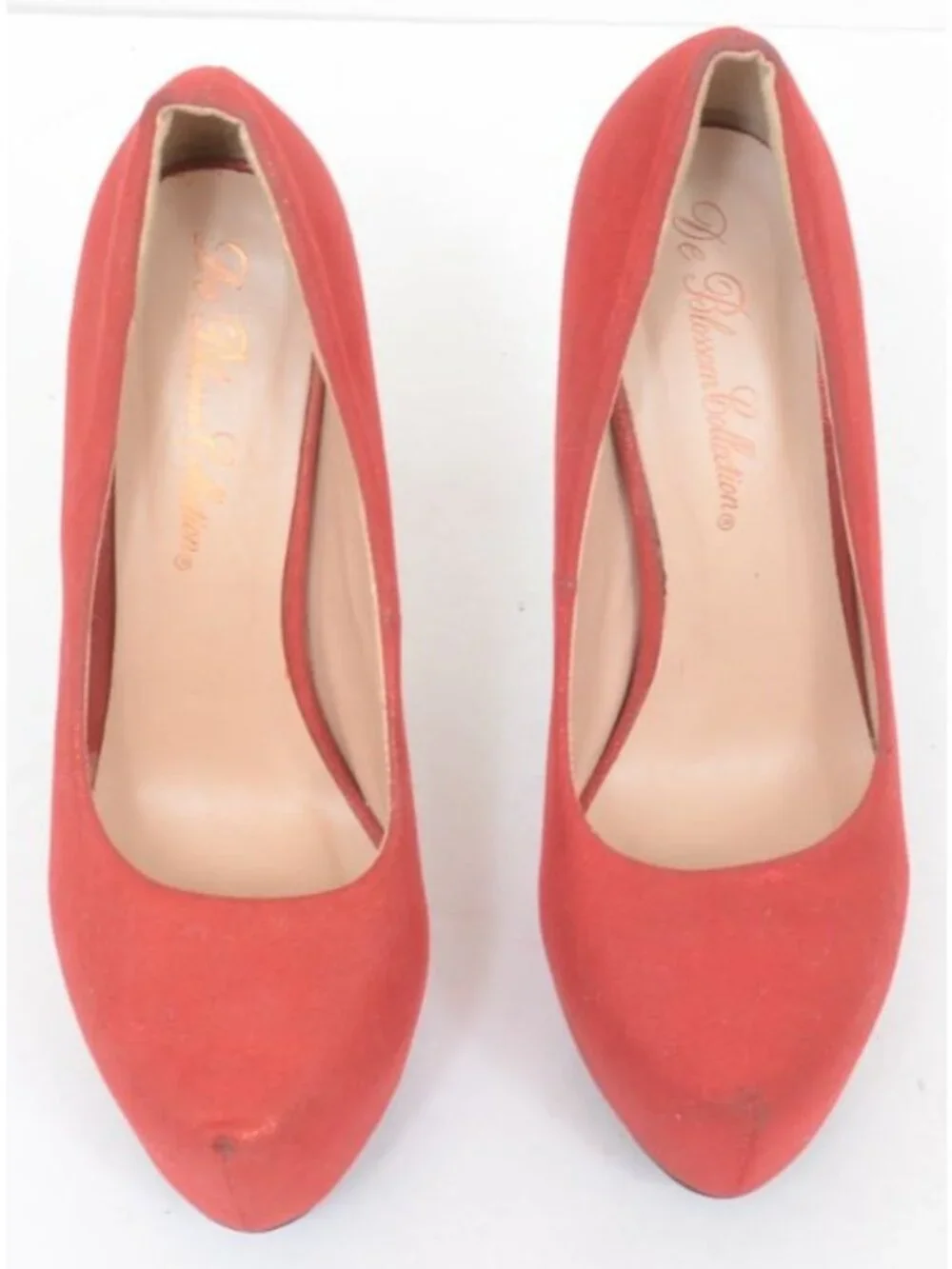 De Blossom Women's 8.5 Red Sparkle Almond Toe Platform Pumps Stiletto Heels